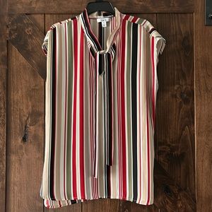 Sleeveless Bar III Blouse Multi Stripes Tie Neck sz M